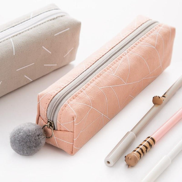 Squared Pattern Canvas Pencil Case - Japanese Kawaii Pen Shop