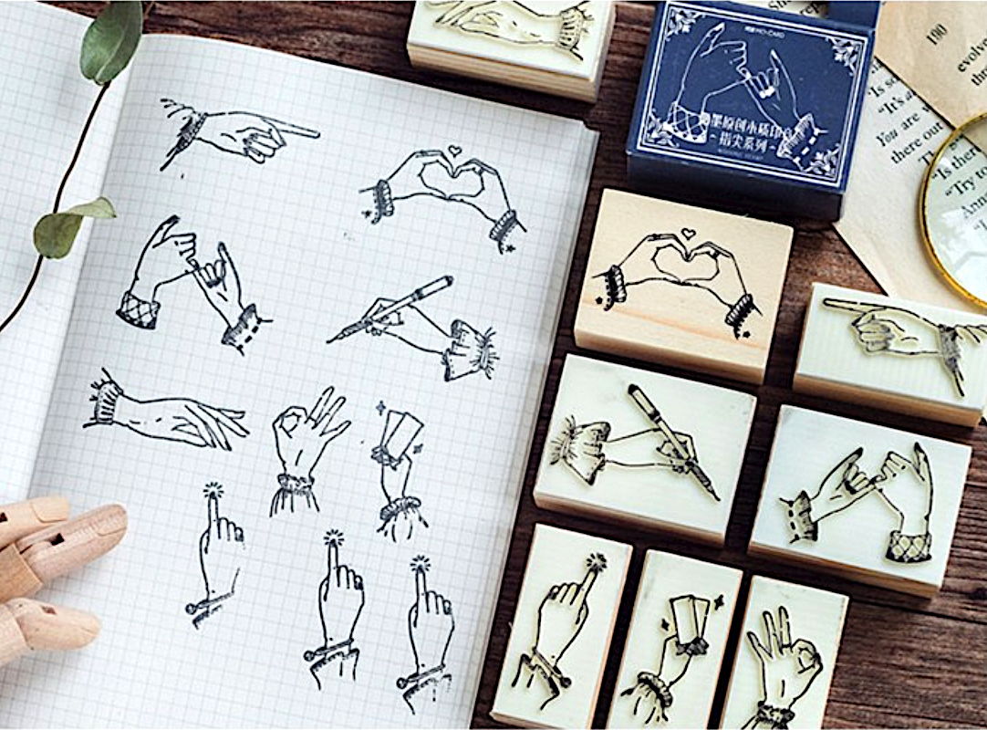 Hand Gesture Wooden Stamp