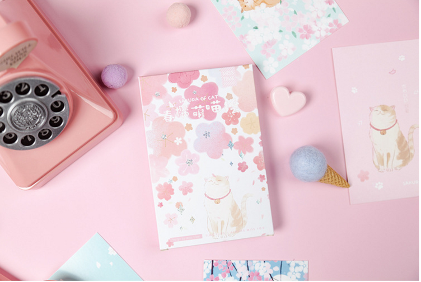 Cat & Cherry Blossom Greeting Cards