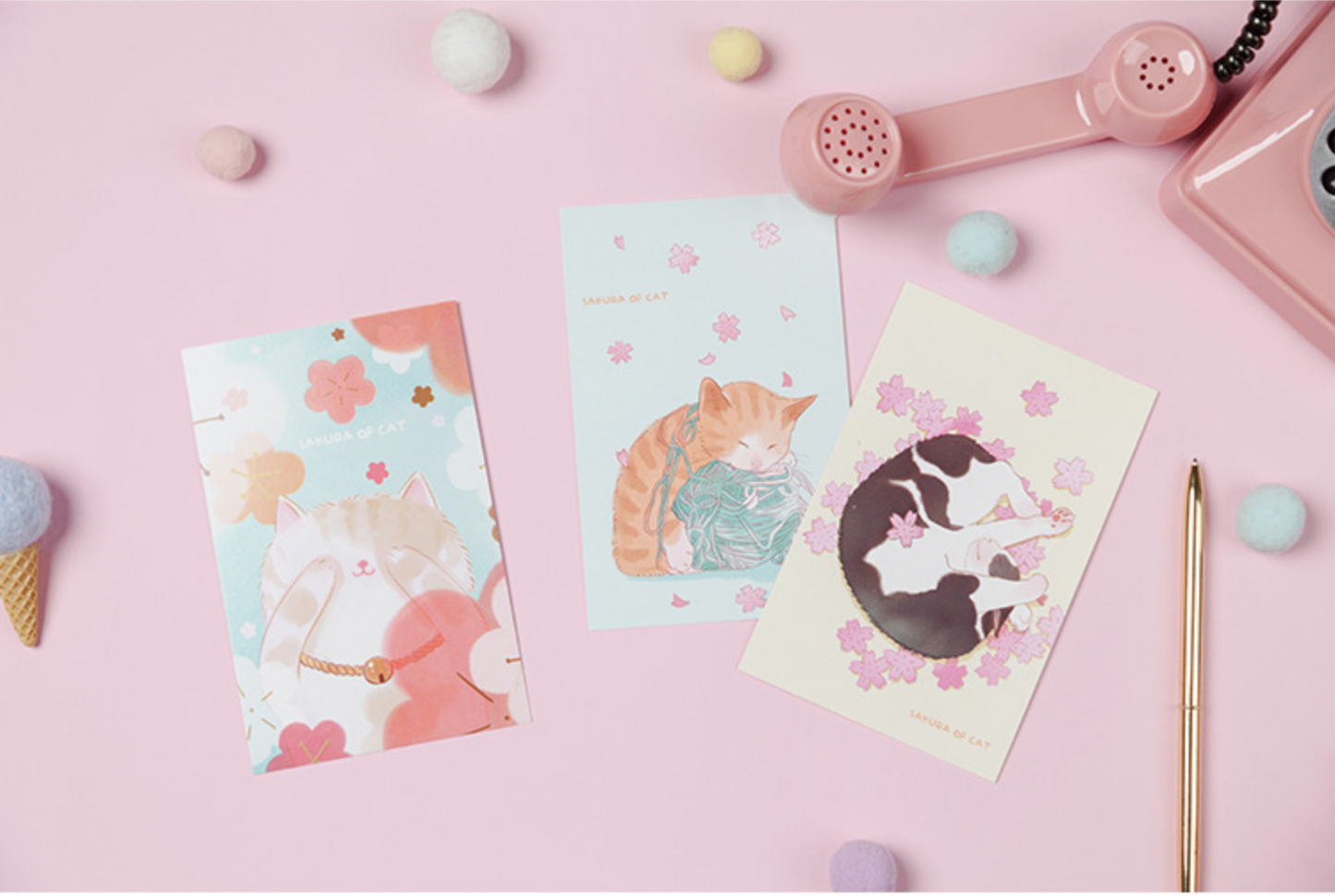 Cat & Cherry Blossom Greeting Cards