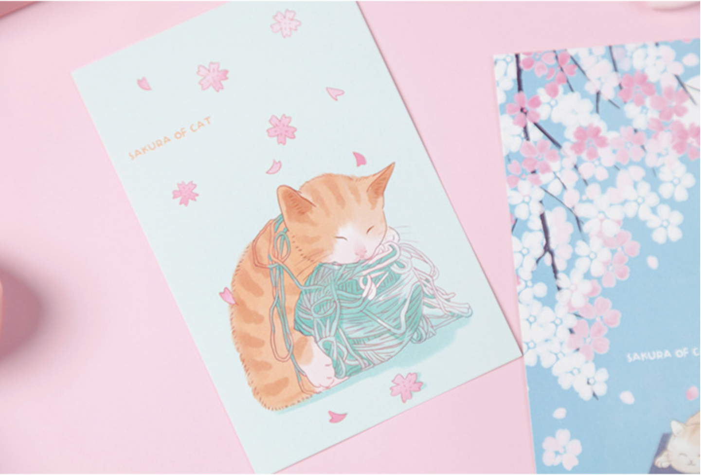 Cat & Cherry Blossom Greeting Cards