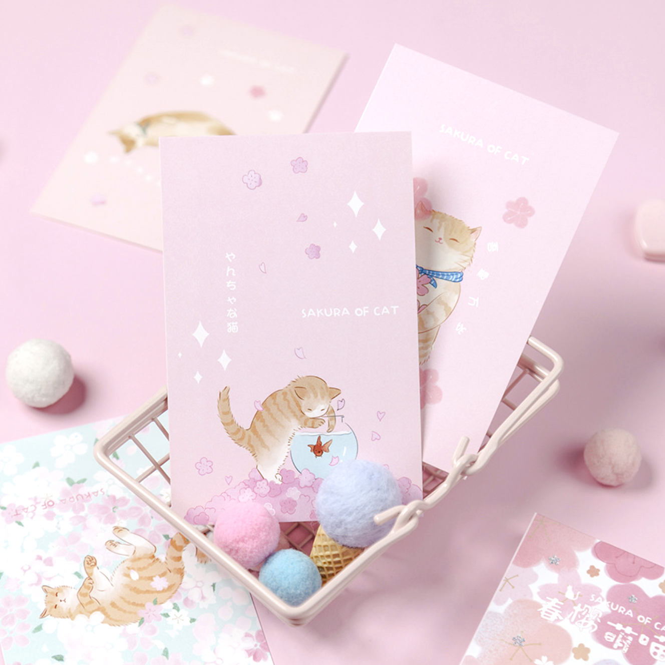 Cat & Cherry Blossom Greeting Cards
