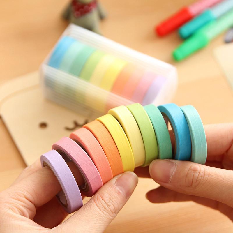 10 Psc Candy Color Decorative Adhesive Tapes