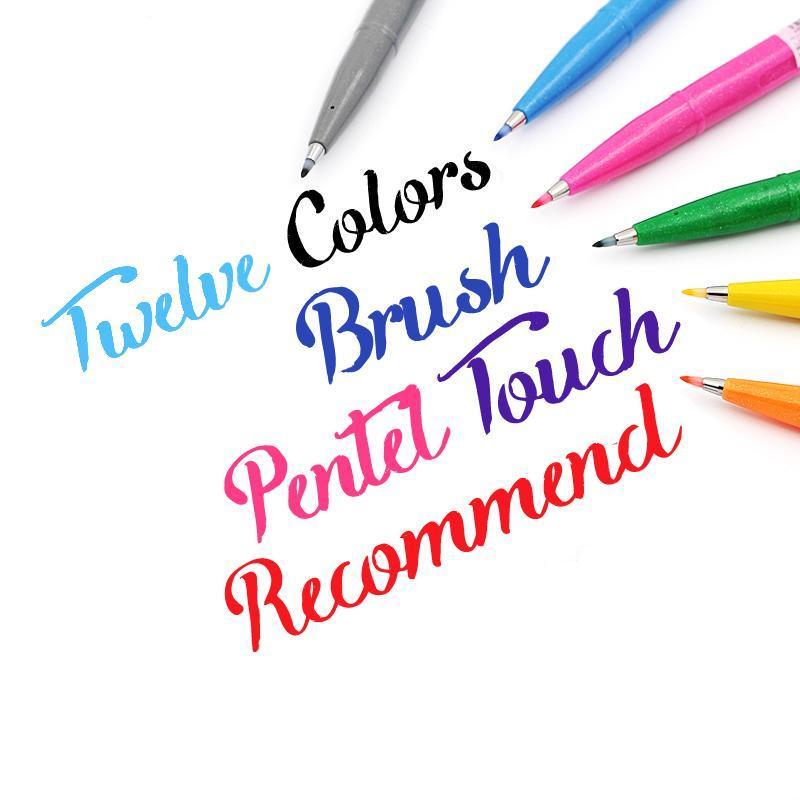Pentel Fude Touch Brush Sign Pen - 12 Color Set