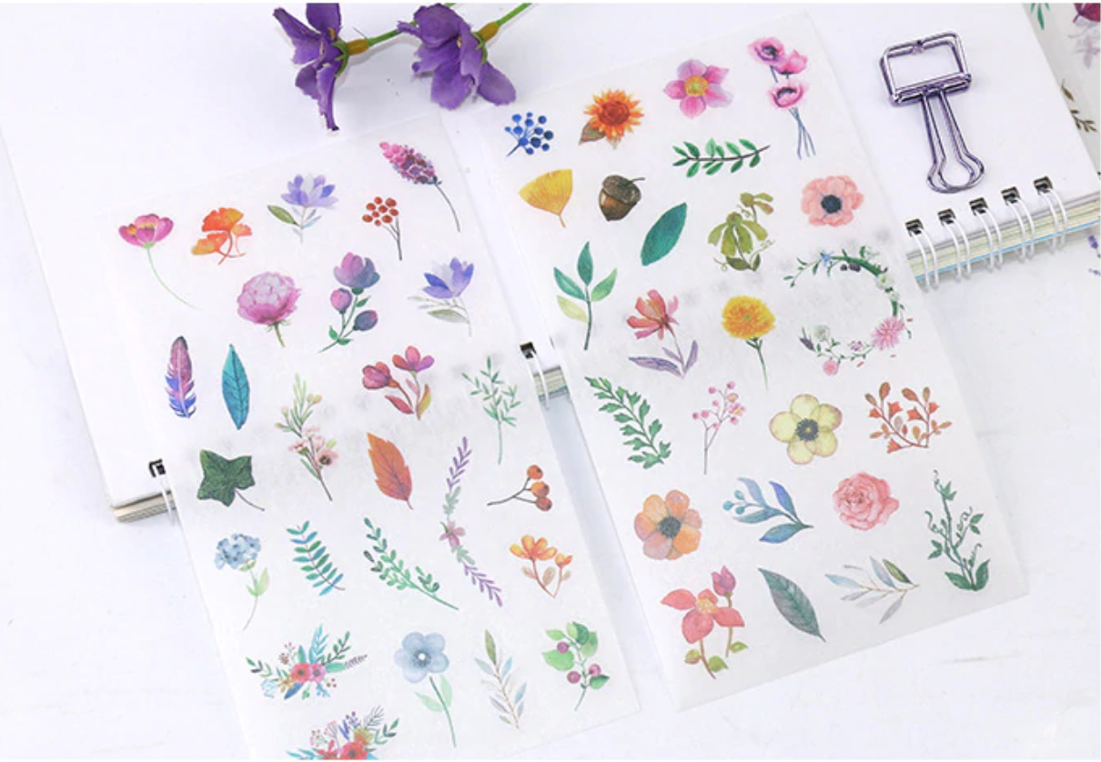 Watercolor Flowers Sticker Set - 6 Sheets