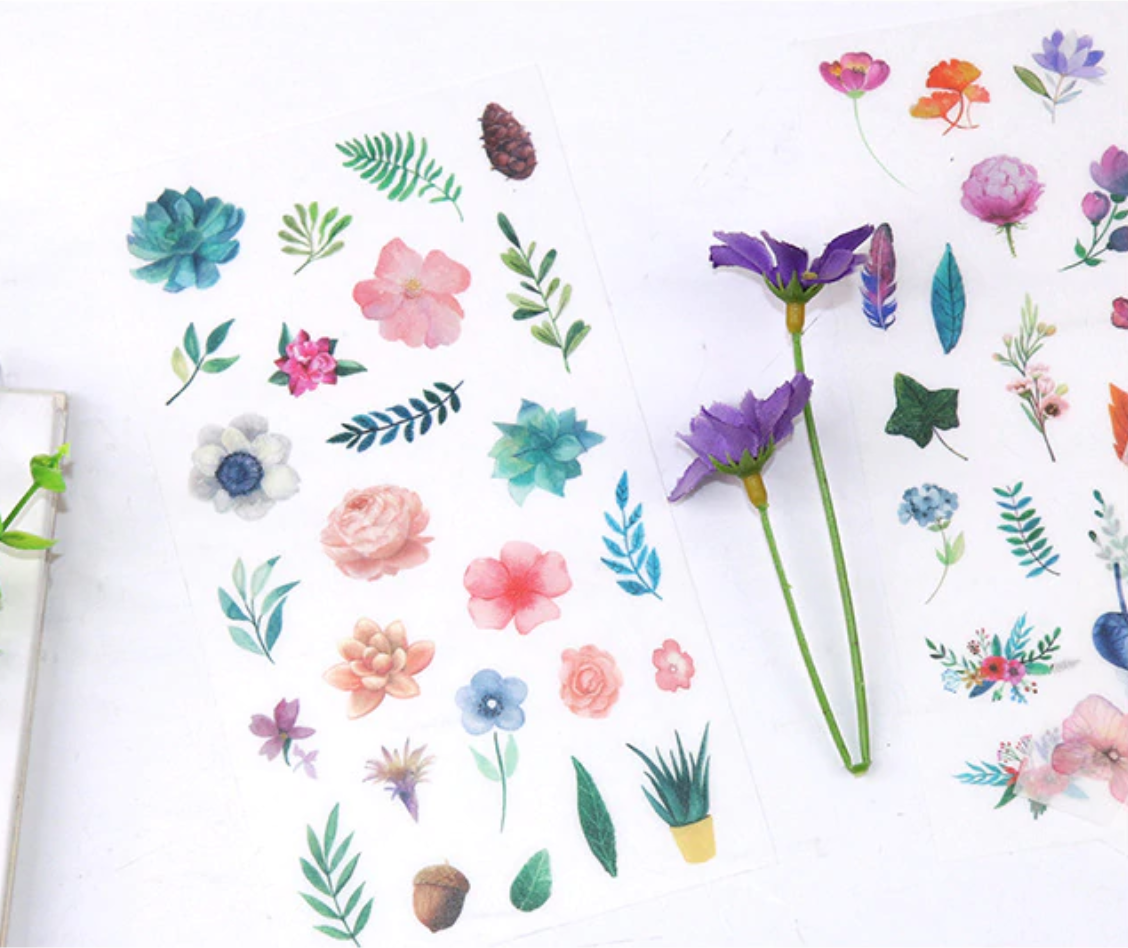 Watercolor Flowers Sticker Set - 6 Sheets