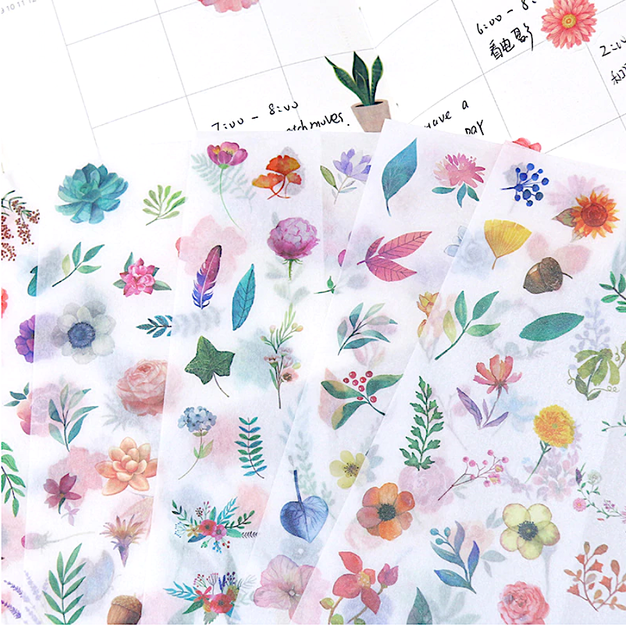 Watercolor Flowers Sticker Set - 6 Sheets