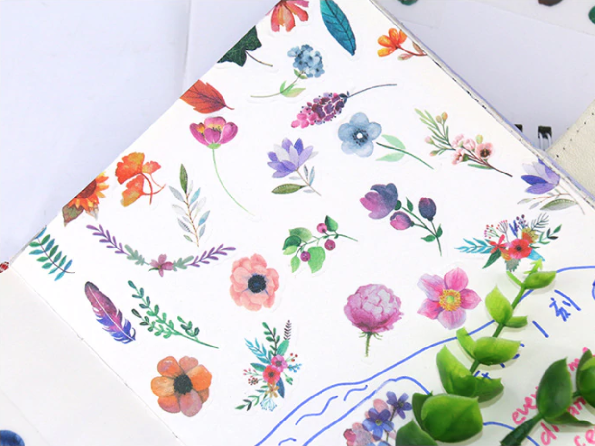 Watercolor Flowers Sticker Set - 6 Sheets