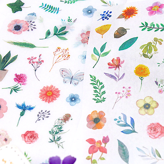 Watercolor Flowers Sticker Set - 6 Sheets