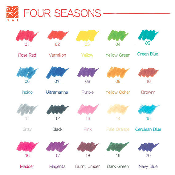 Akashiya Sai Watercolor Brush Pen - 20 Color Set
