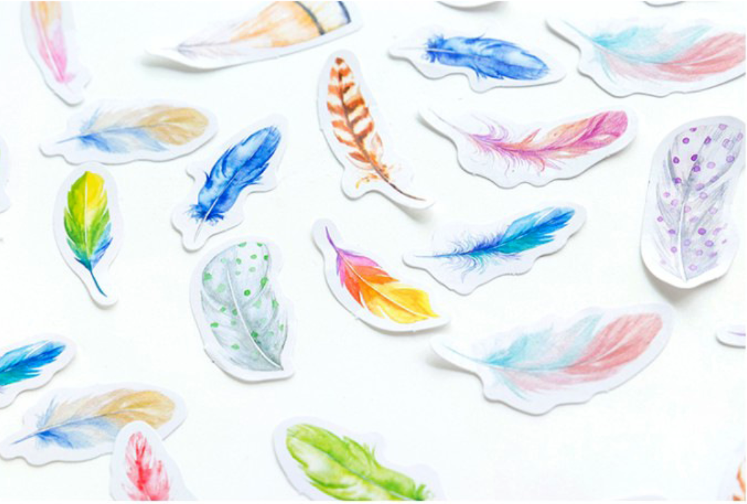 Colorful Feather Paper Stickers