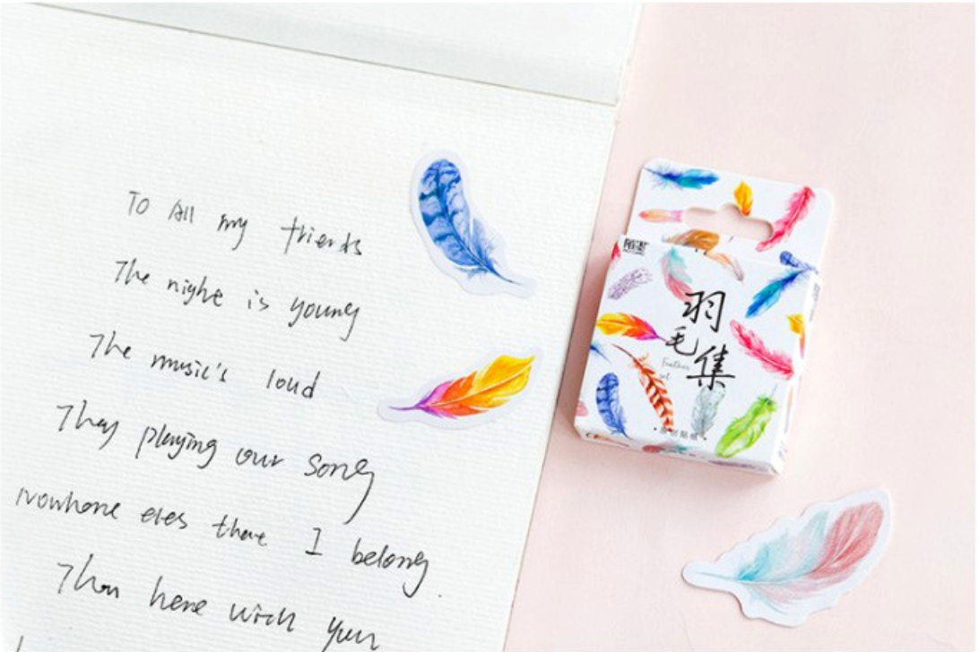 Colorful Feather Paper Stickers