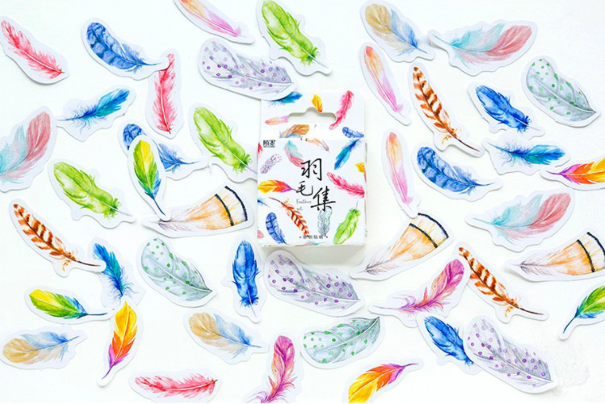 Colorful Feather Paper Stickers