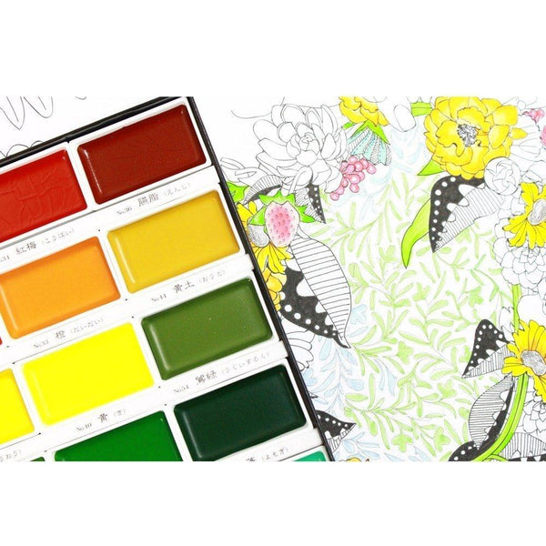 Kuretake GANSAI TAMBI 24 Colors Set, Watercolor Paint Set