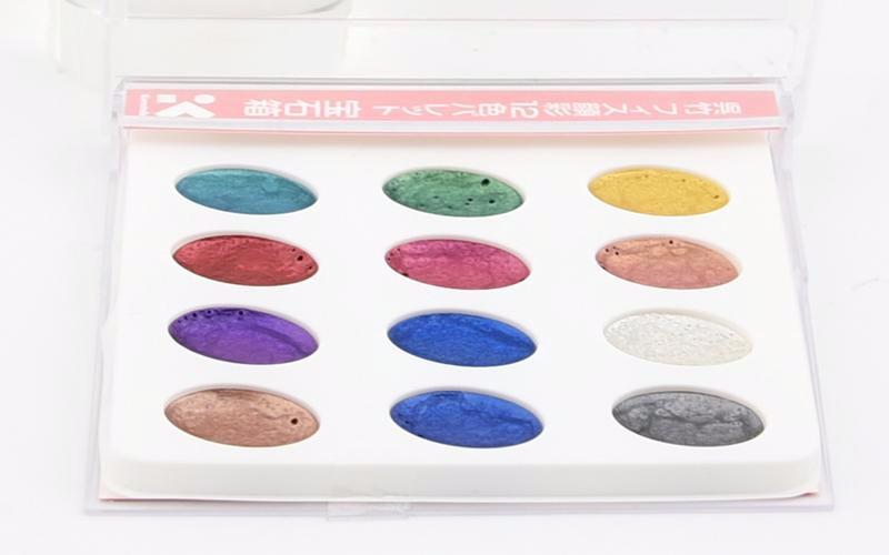 Kuretake Gansai Watercolor Palette - 12 Pearlescent Color Set