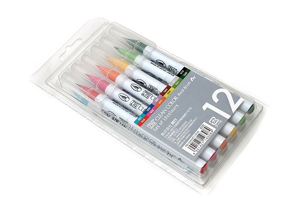 Kuretake ZIG Clean Color Real Brush Pen - 12 Color Set