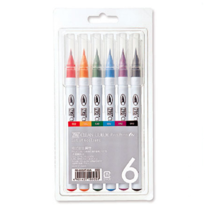 Kuretake ZIG Clean Color Real Brush Pen - 6 Color Set