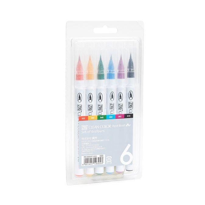 Kuretake ZIG Clean Color Real Brush Pen - 6 Color Set