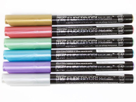Kuretake ZIG Fudebiyori Metallic Brush Pen - 6 Color Set