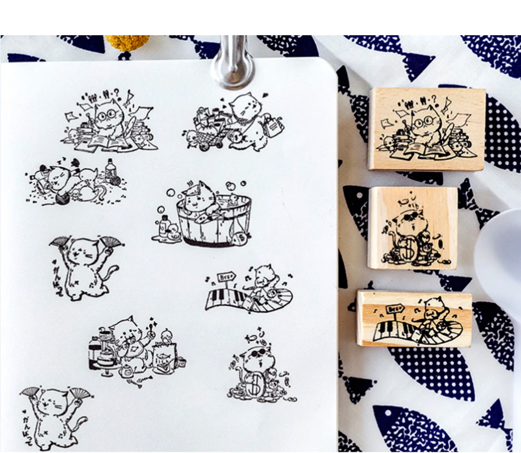 Nyan Nyan Neko Cartoon Cat Wooden Stamp