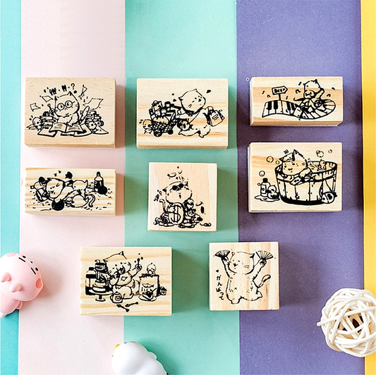Nyan Nyan Neko Cartoon Cat Wooden Stamp