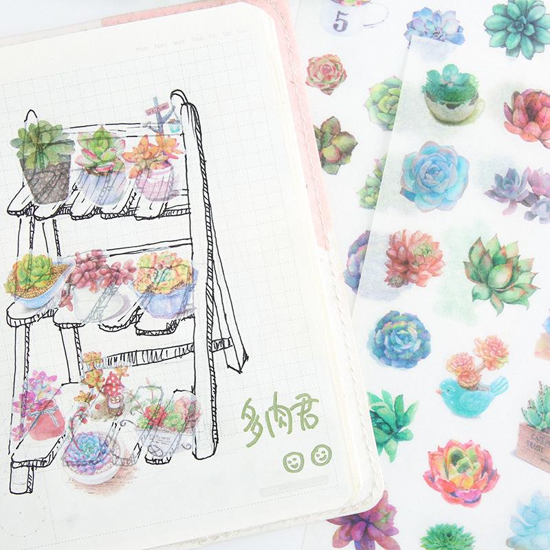 Watercolor Succulent Plant Stickers 6-Pack
