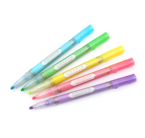 Zebra Kirarich Glitter Highlighters - 5 Color Set - Kawaii Pen Shop - Cutsy  World