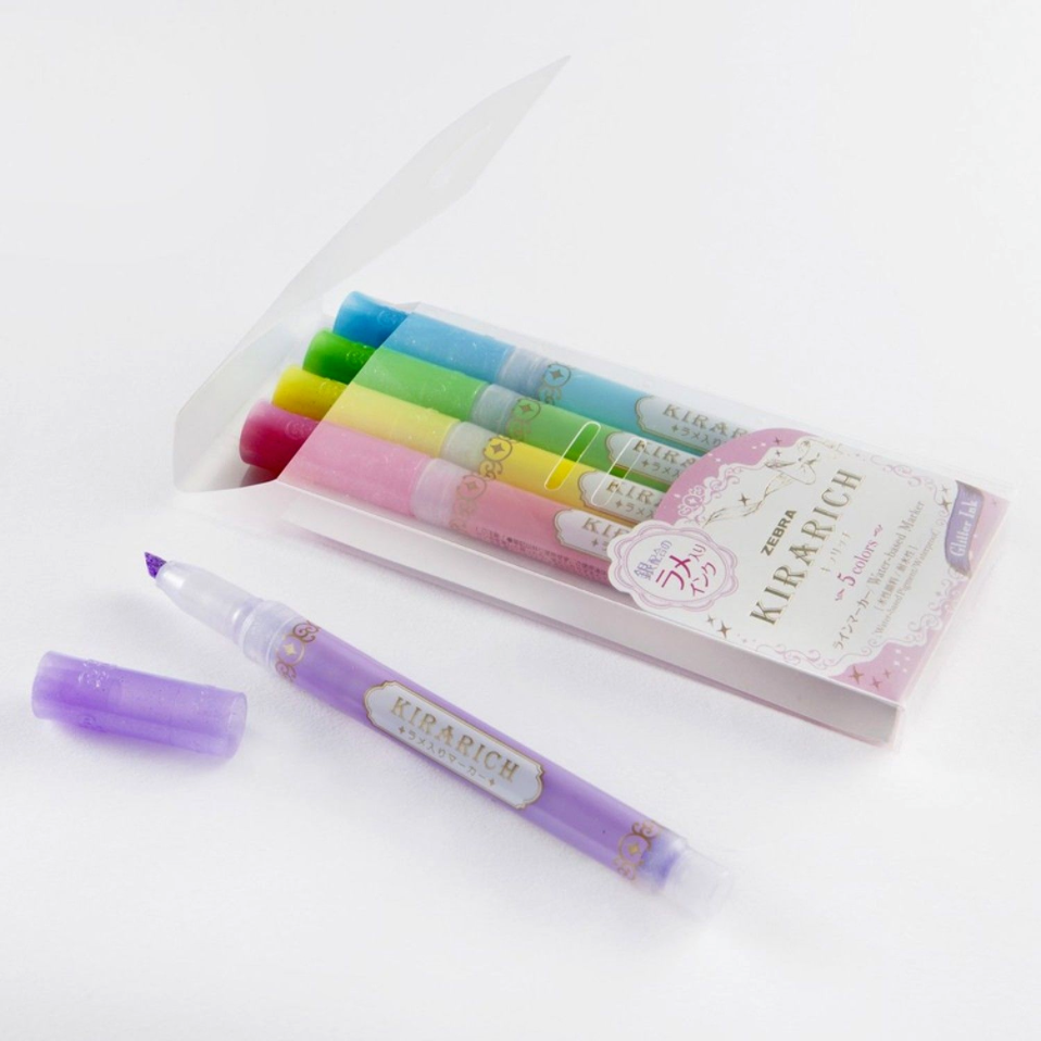 Zebra Kirarich Glitter Highlighters - 5 Color Set