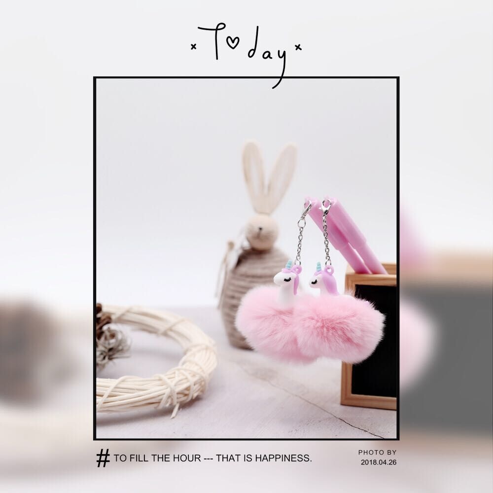 Kawaii Unicorn Ball Plush Pendant Gel Pen