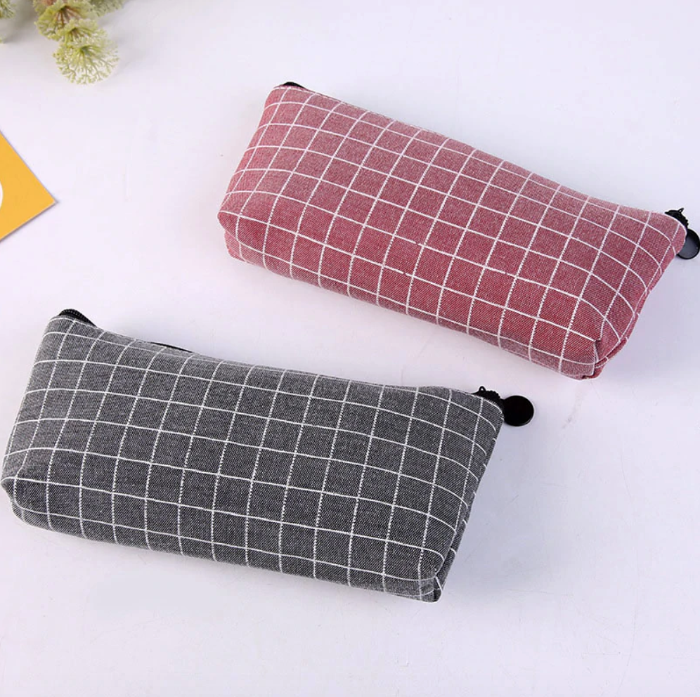 Squared Pattern Canvas Pencil Case