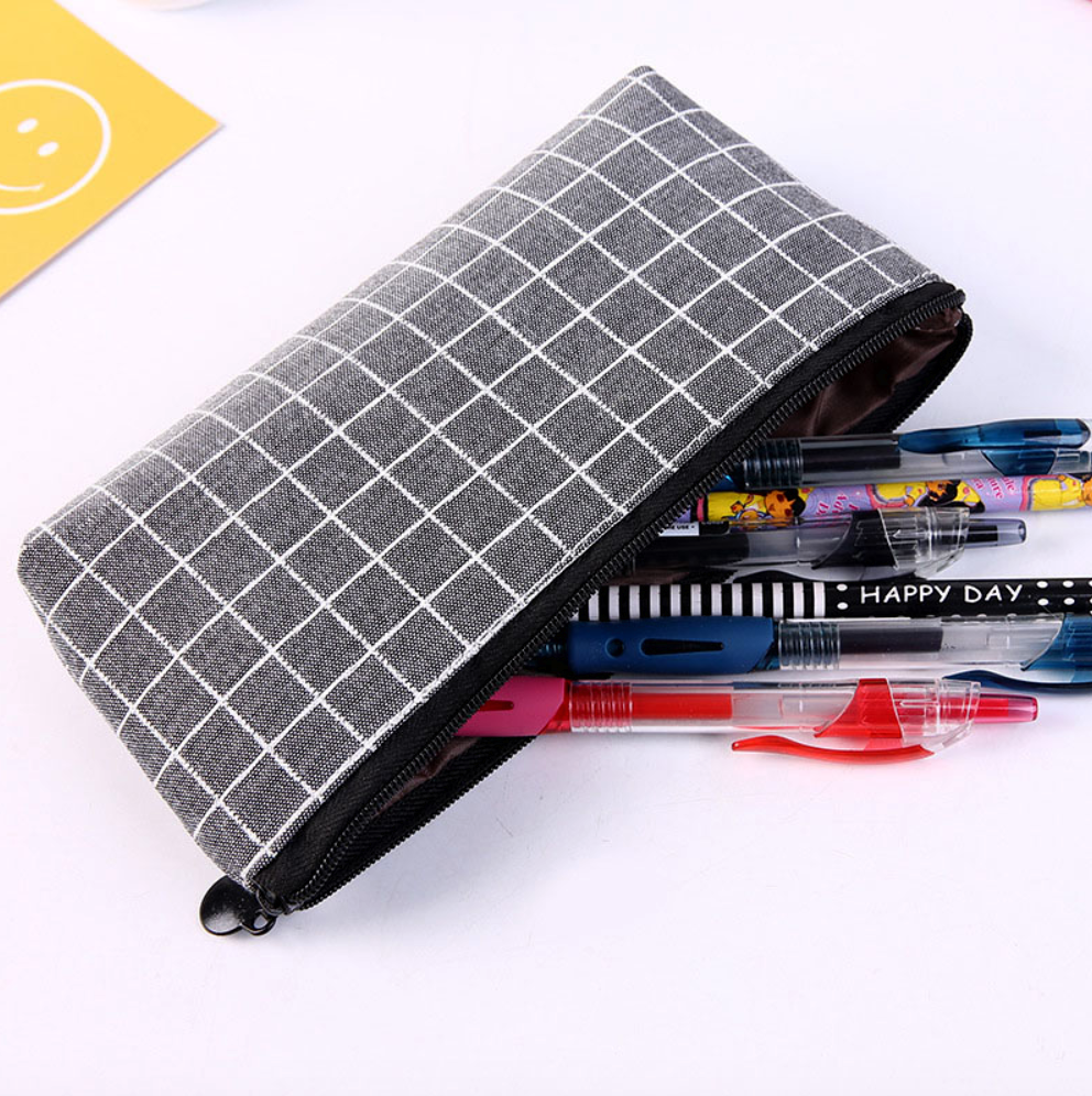 Squared Pattern Canvas Pencil Case