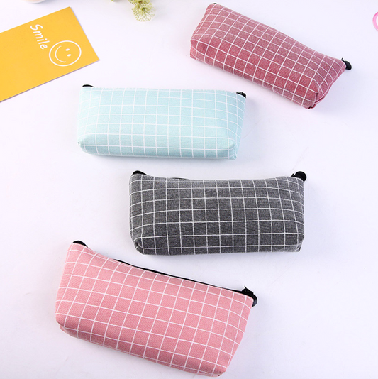 Squared Pattern Canvas Pencil Case