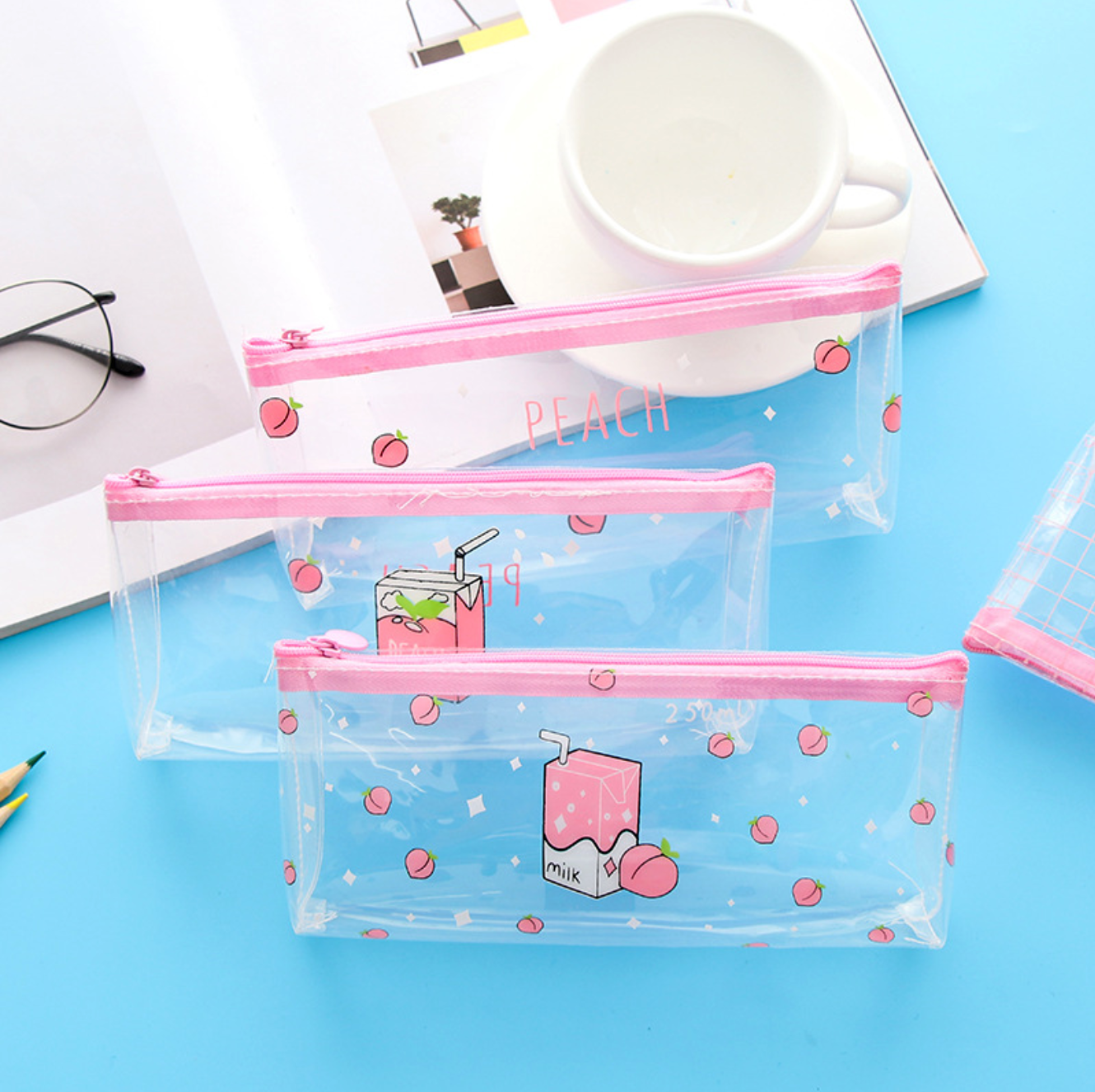 Transparent Peach Milk Pencil Case