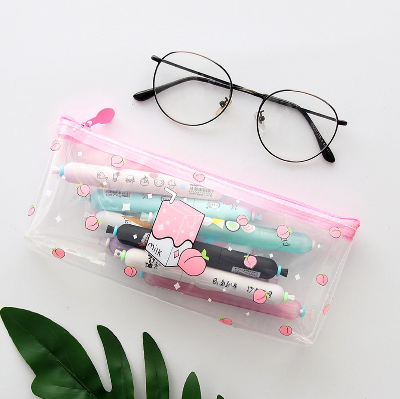 Transparent Peach Milk Pencil Case