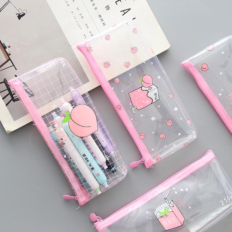 Transparent Peach Milk Pencil Case