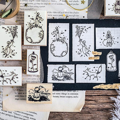 Little Prince Cosmic Rose Decoration Wooden Rubber Stamps for Card