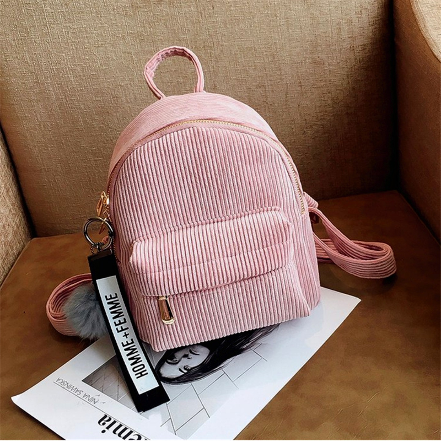 Compact Corduroy Mini Backpack Kawaii Pen Shop Cutsy World