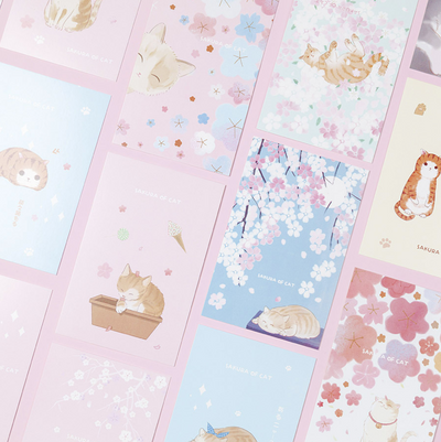 Cat & Cherry Blossom Greeting Cards