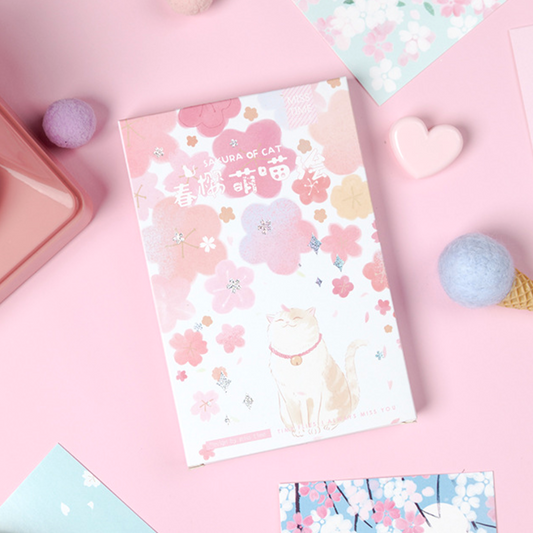 Cat & Cherry Blossom Greeting Cards