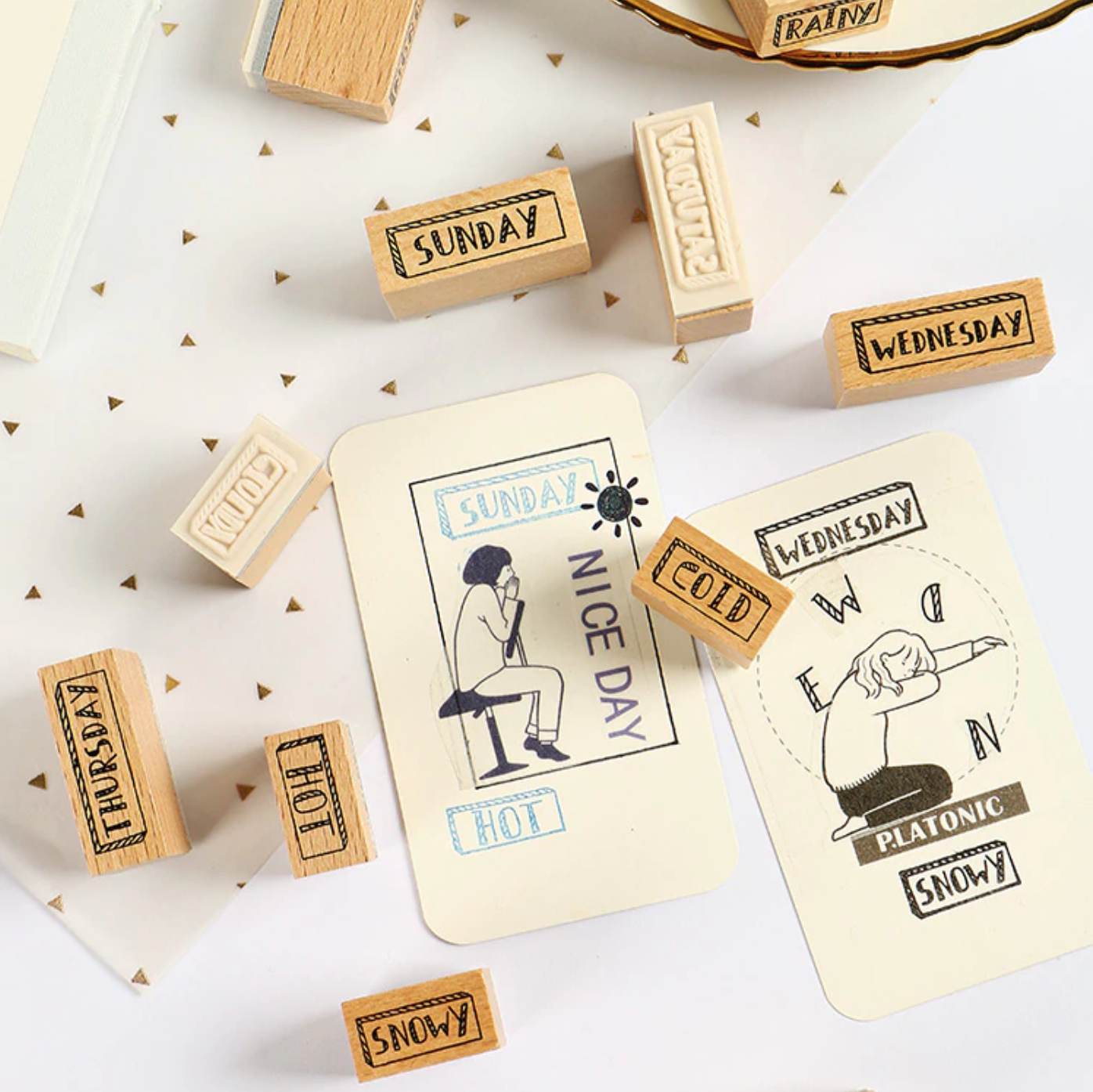 Wooden Stamp Scrapbooking 7 Types Daily Life Stamps for Journaling Kawaii
