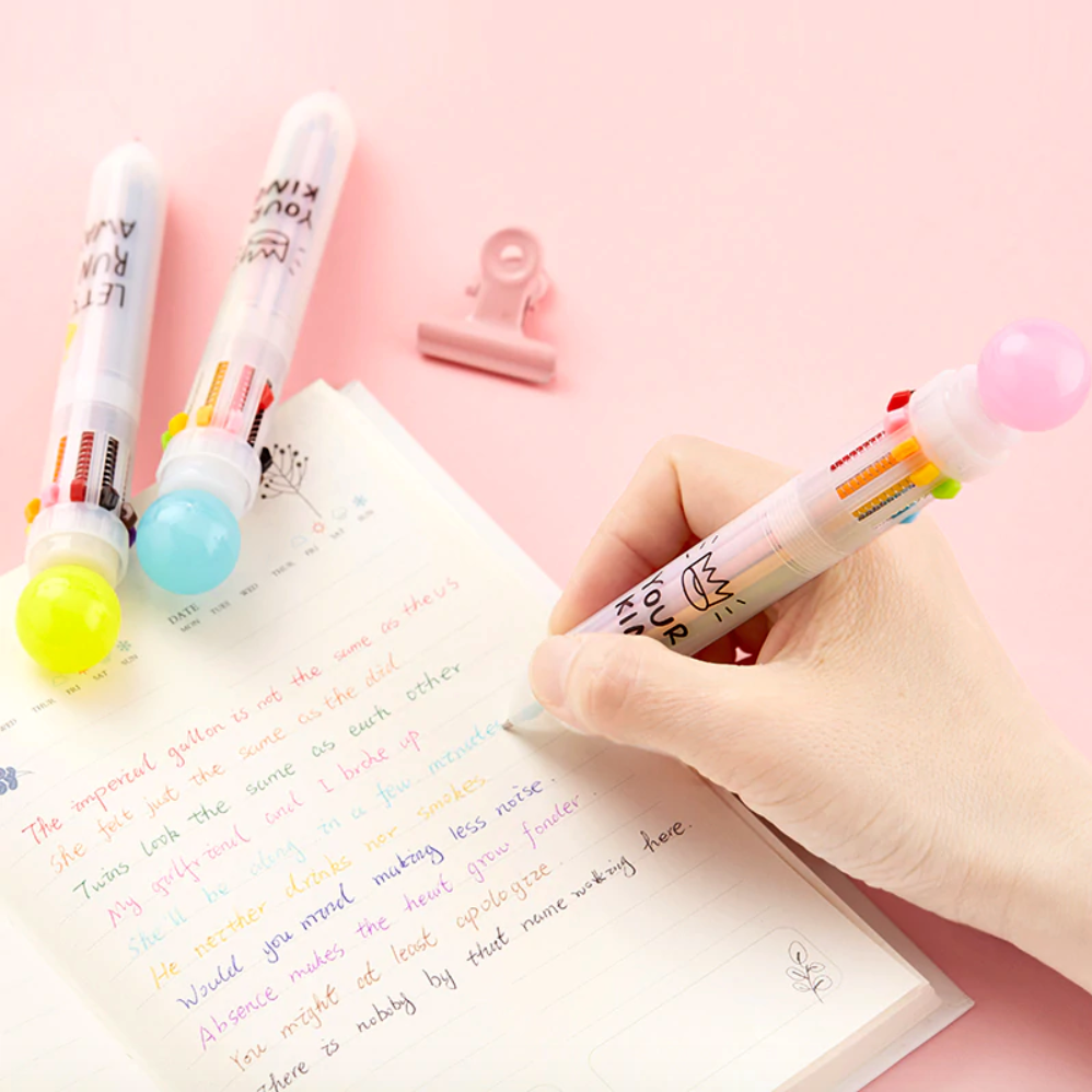 Frogued 10-colored Ballpoint Pen Cute Bunny Cartoon Topper Replaceable Colorful Refill Multi-Use Smooth Writing Press Type Rollerball Pen Student