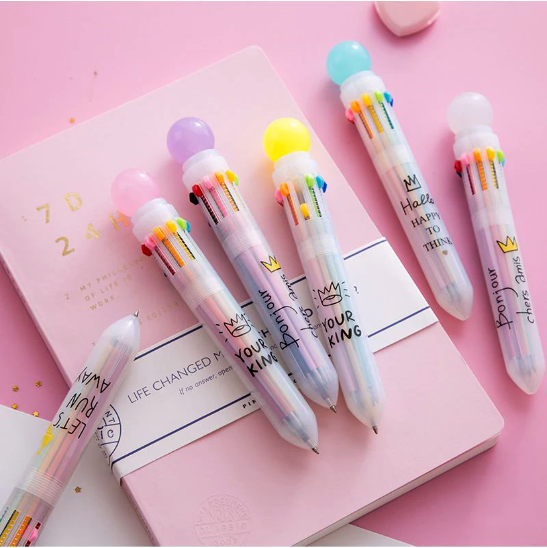 Multi-color 6 in 1 Color Ballpoint Pen Ball Point Pens Kids School Office  Supply