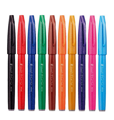 Pentel Fude Touch Brush Sign Pen - 12 Color Set