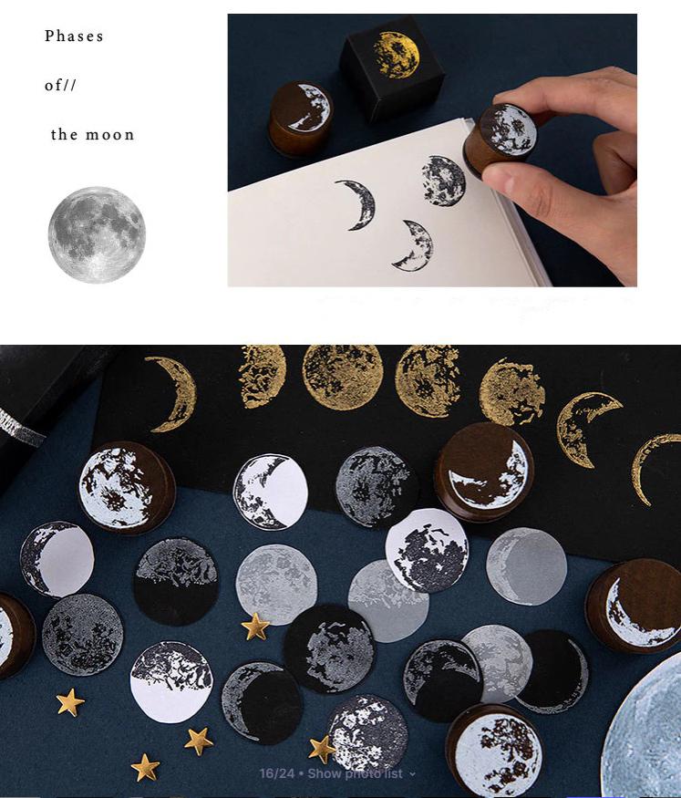 Moon Series Wooden Rubber Stamps Set