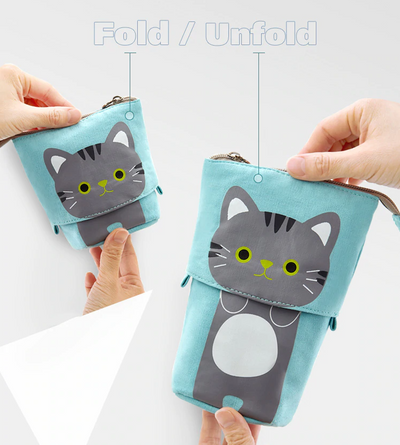 Kawaii Cartoon Cat Canvas Fold Standing Pencil Case - Cutsy World