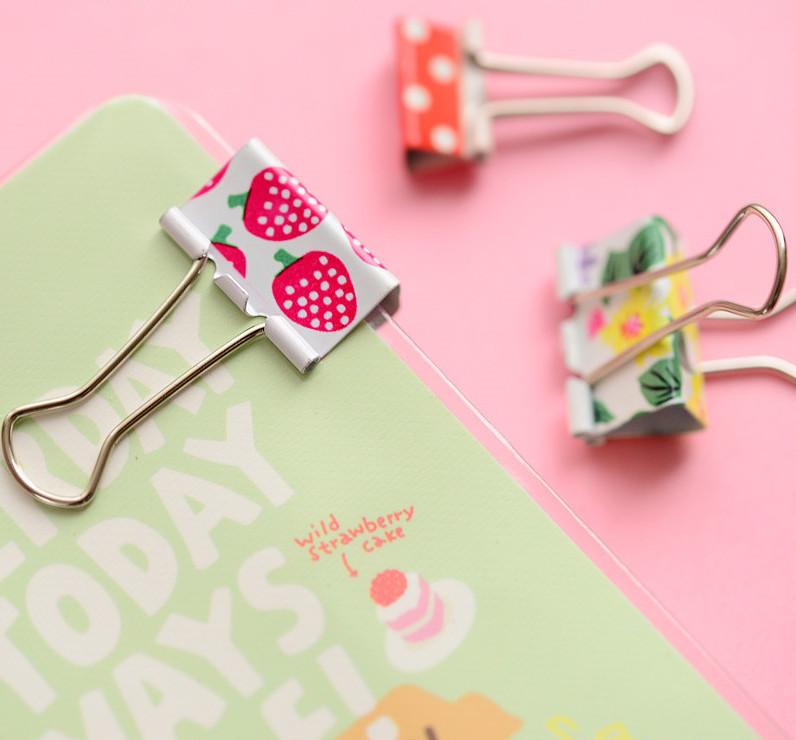 Cute Pattern Metal Binder Clips 24-Pack