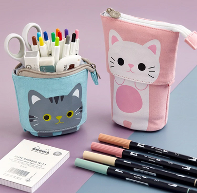 Kawaii Cartoon Cat Canvas Fold Standing Pencil Case