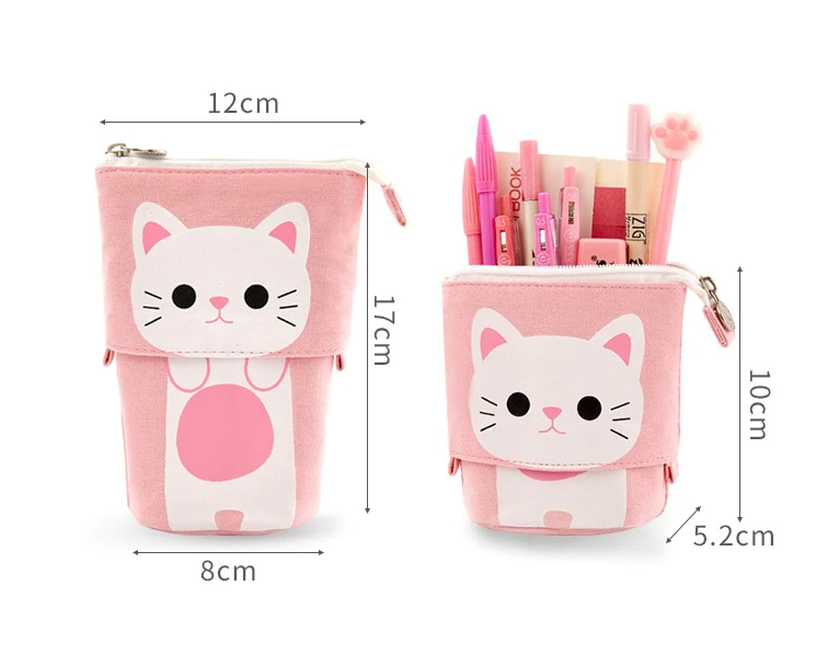 Kawaii Cartoon Cat Canvas Fold Standing Pencil Case