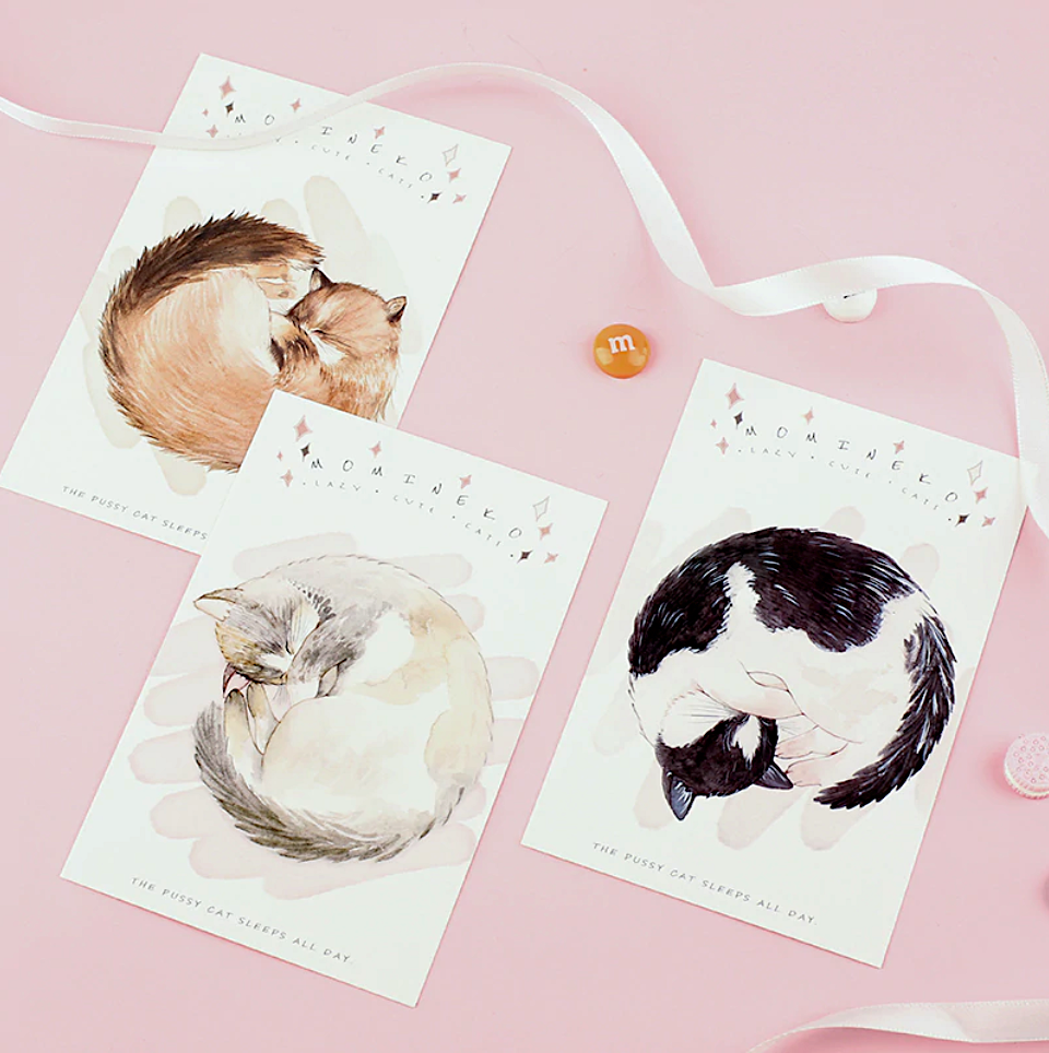 Sleepy Neko Greeting Cards