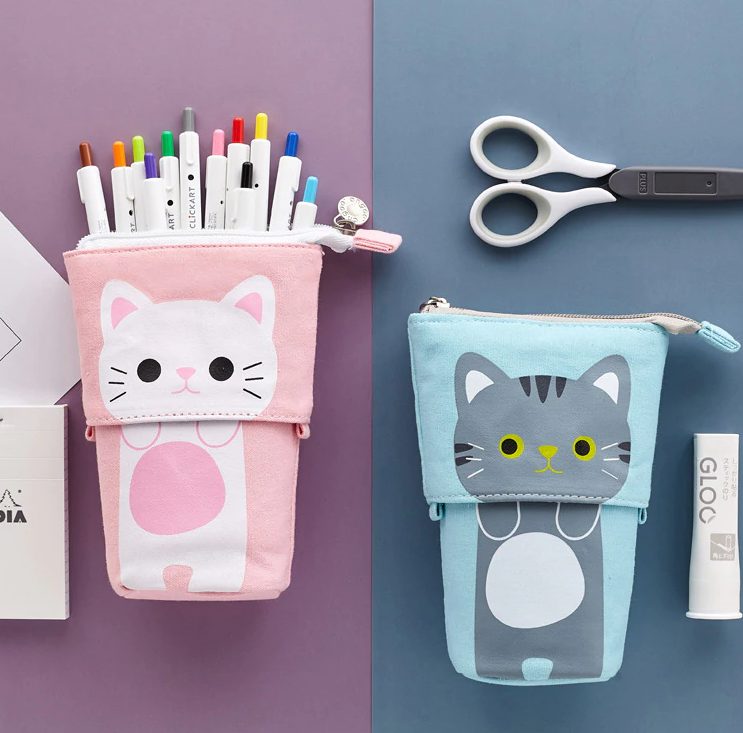 Kawaii Cartoon Cat Canvas Fold Standing Pencil Case